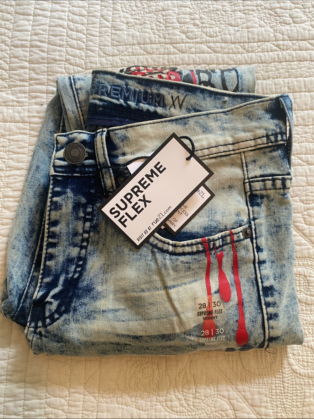 Rue21 Paint-Splatter COOL GRAFFITI Graphic Acid Wash SKINNY Jeans NWT Size 28x30 - Picture 13 of 13